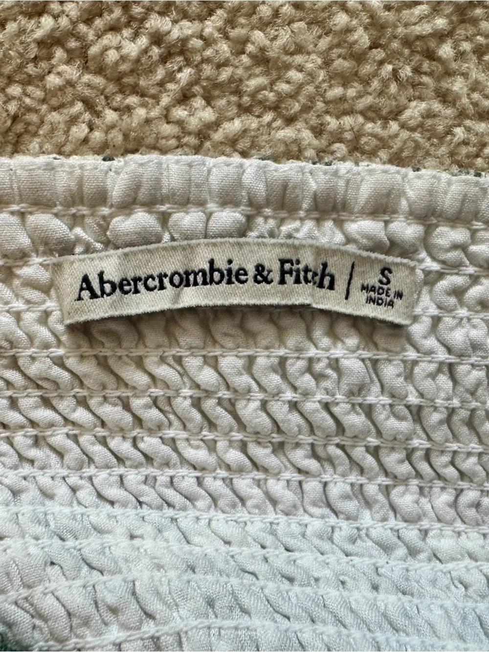Abercrombie & Fitch White Top with Green Botanical Print and Puff Sleeves